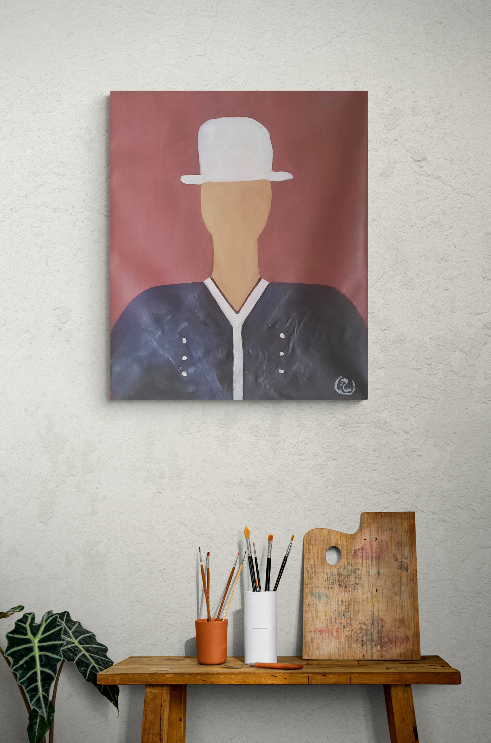 homme avec chapeau acrylic painting- 2023